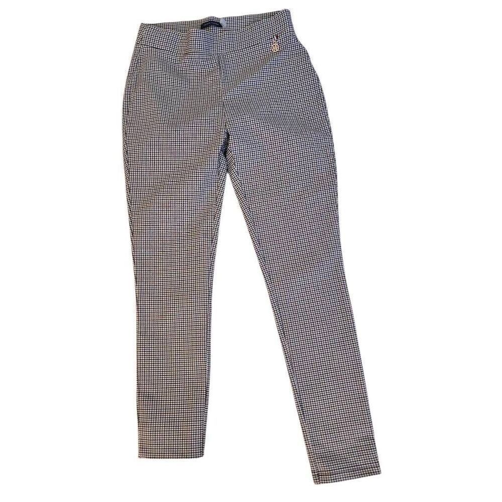 Tommy Hilfiger Womens Micro Check Pull On Ankle Trouser Pants Black Brown Size 6